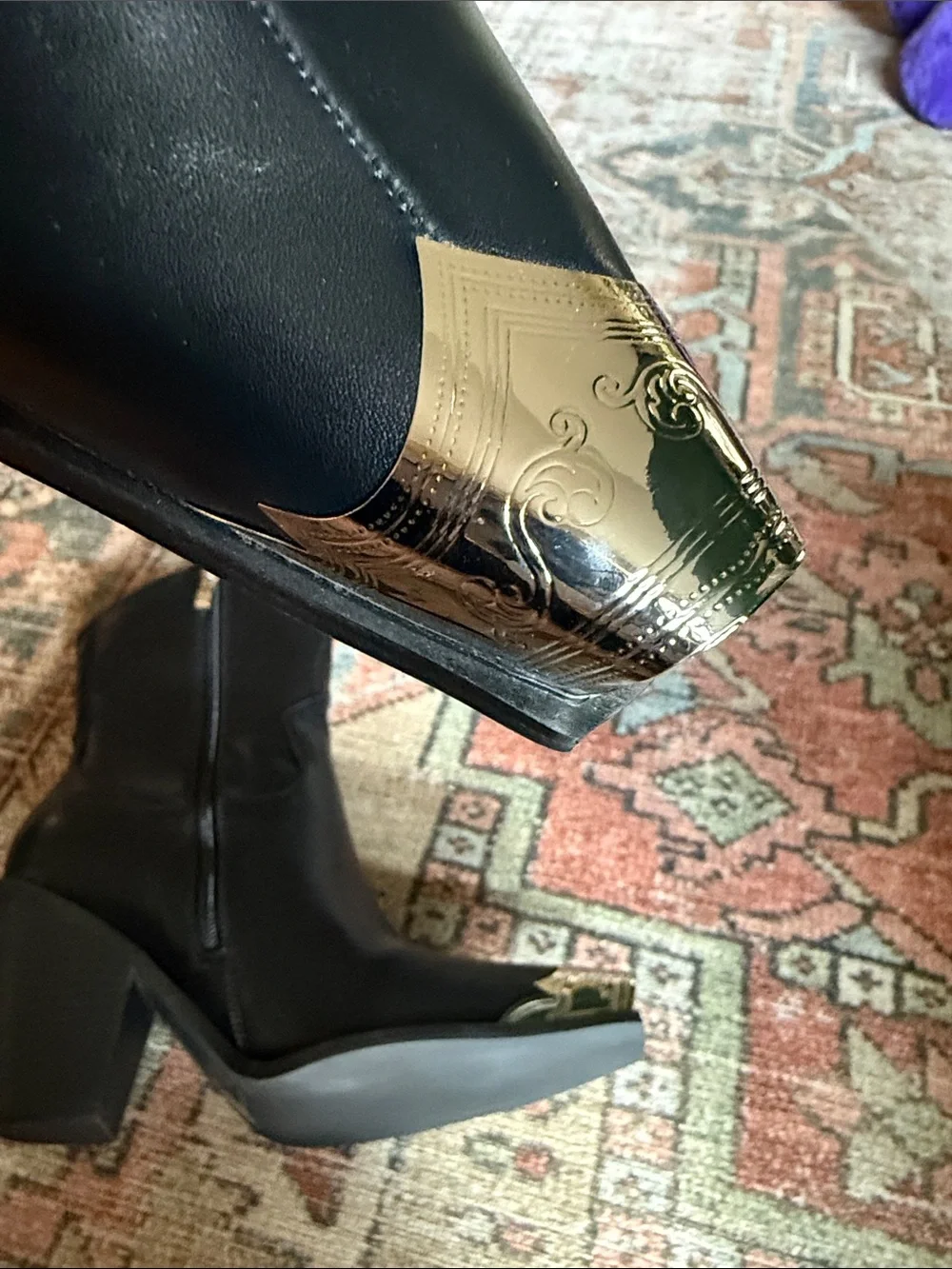 Fashion Nova Black Ankle Booties with Silver Toe Caps